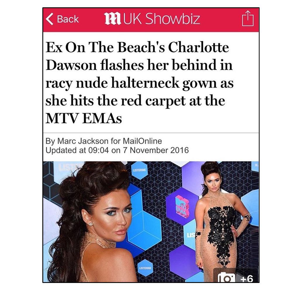 Ex on the Beach Charlotte Dawson wears CrownCouture hair extensions at MTV EMAs