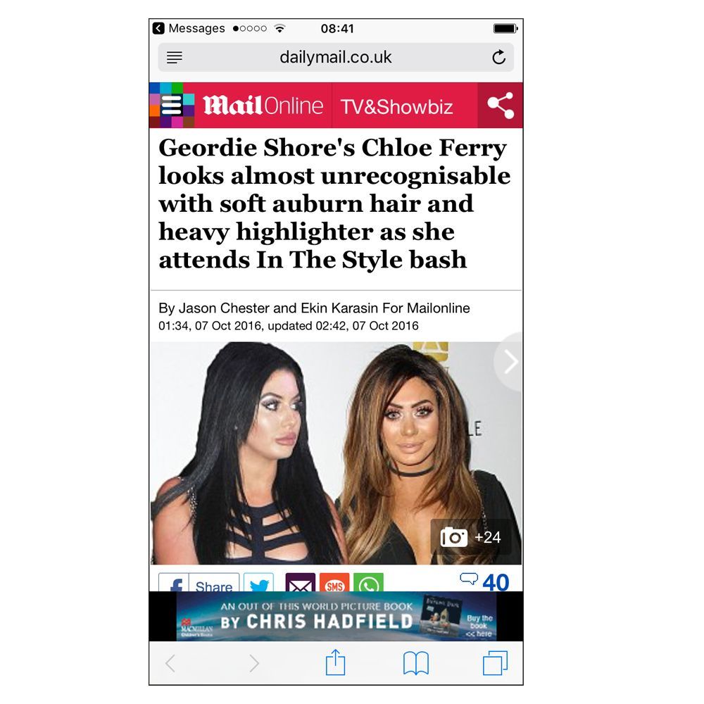 Daily Mail features Chloe Ferry's hair transformation