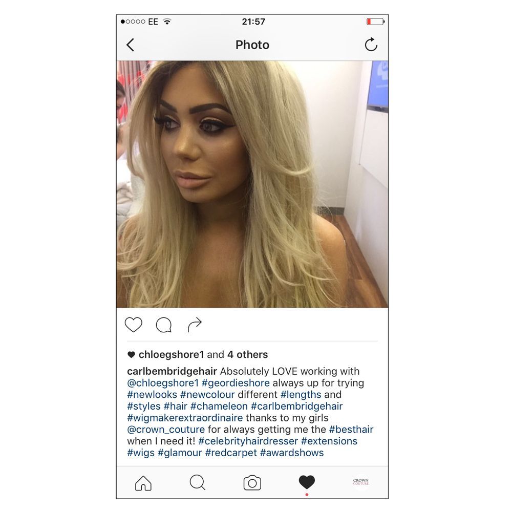 Chloe Ferry wearing CrownCouture hair extensions - Stylist Carl Bembridge