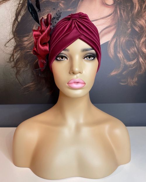 RUBY RED FLORAL DESIGN TURBAN