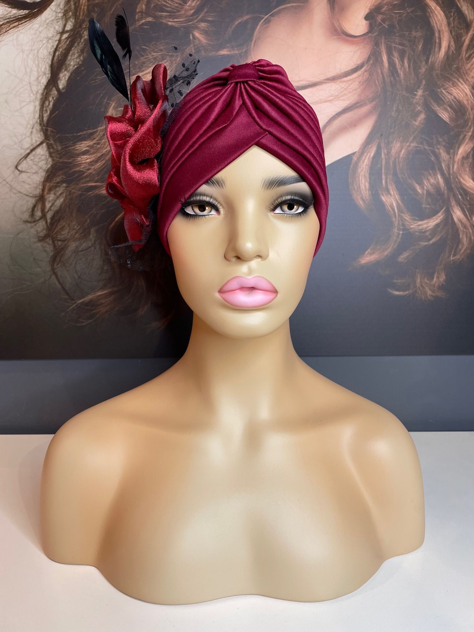 RUBY RED FLORAL DESIGN TURBAN
