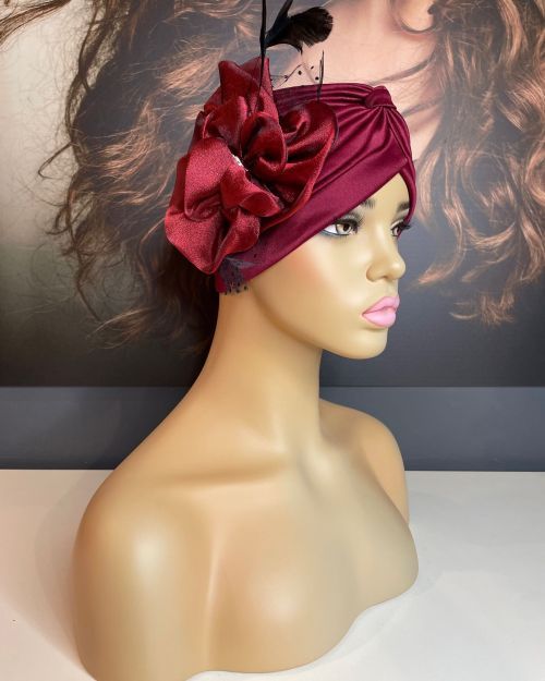 RUBY RED FLORAL DESIGN TURBAN