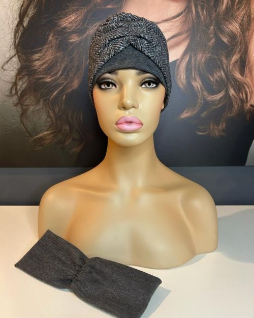 GREY TWEED TURBAN & REMOVAL HEADBANDS