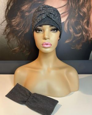 GREY TWEED TURBAN & REMOVAL HEADBANDS