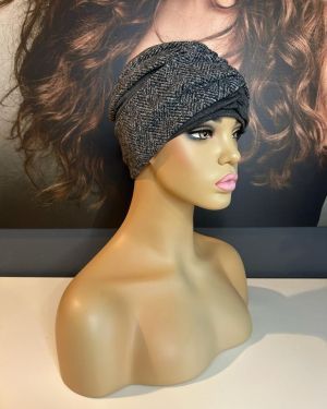 GREY TWEED TURBAN & REMOVAL HEADBANDS