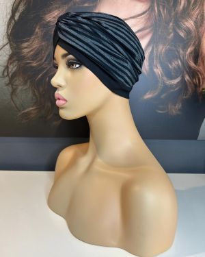 BLACK GREY PINSTRIPE TURBAN