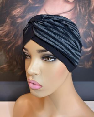 BLACK GREY PINSTRIPE TURBAN