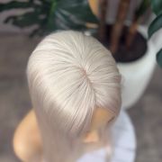 18 inch platinum blonde Russian Mongolian human hair topper with 5x6.5 mono base and 150% density