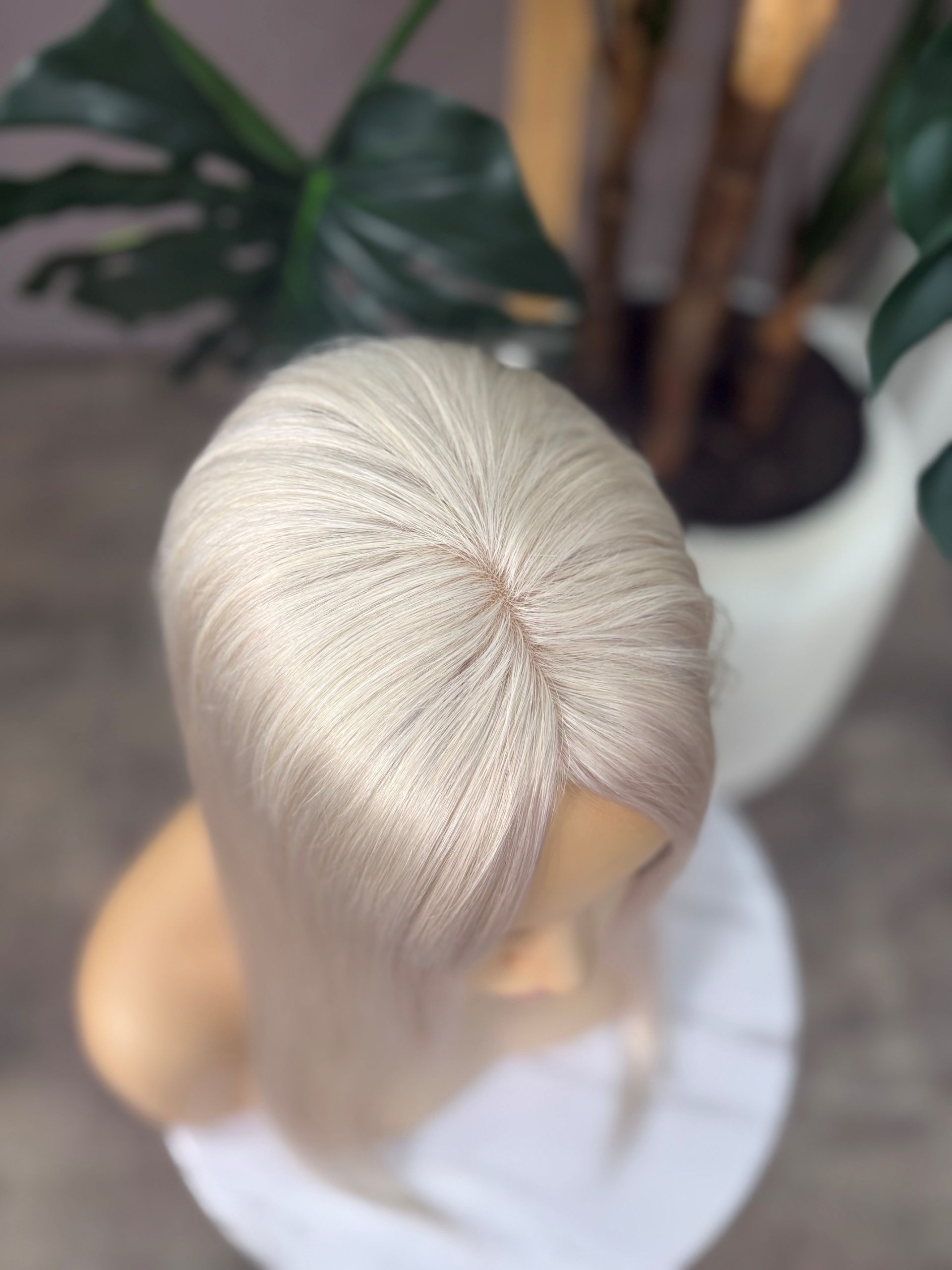 18 inch platinum blonde Russian Mongolian human hair topper with 5x6.5 mono base and 150% density