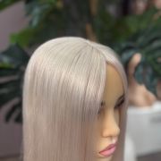 18 inch platinum blonde Russian Mongolian human hair topper with 5x6.5 mono base and 150% density