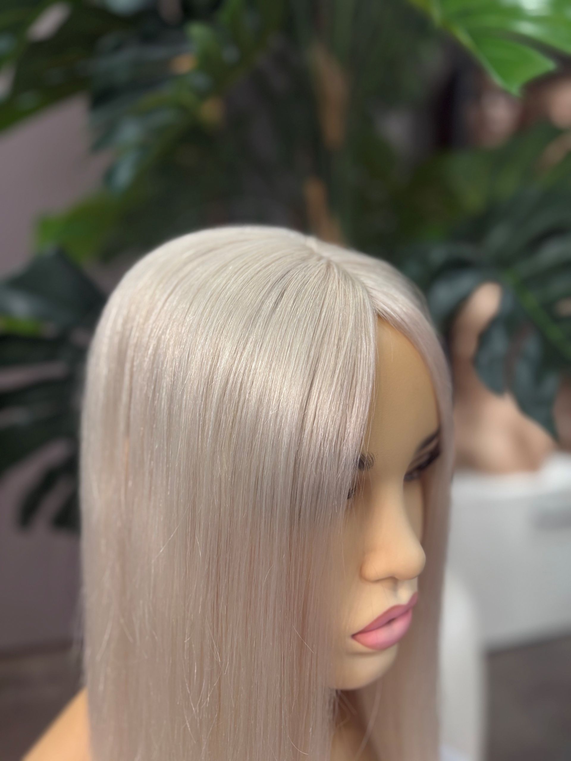18 inch platinum blonde Russian Mongolian human hair topper with 5x6.5 mono base and 150% density