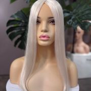 18 inch platinum blonde Russian Mongolian human hair topper with 5x6.5 mono base and 150% density