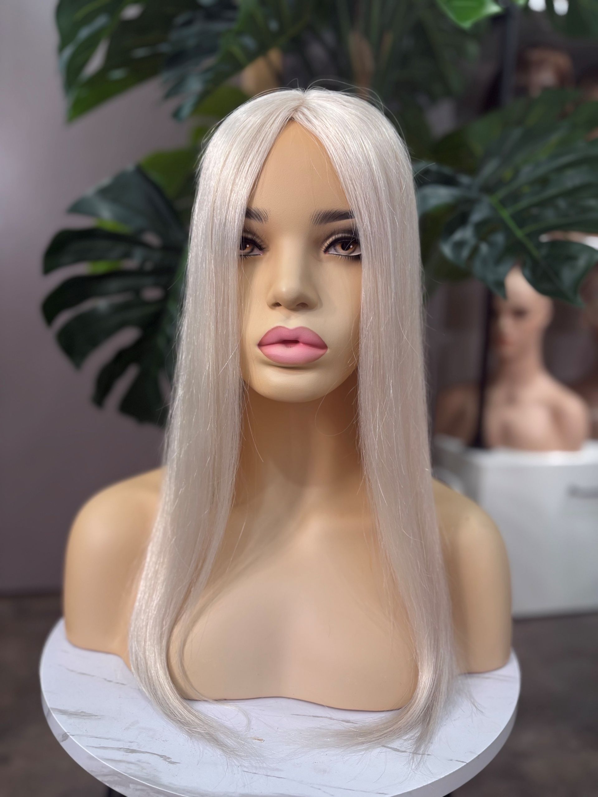 18 inch platinum blonde Russian Mongolian human hair topper with 5x6.5 mono base and 150% density