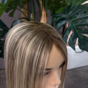 16 inch highlighted blonde Russian Mongolian human hair topper with 5x6.5 mono base and 130% density