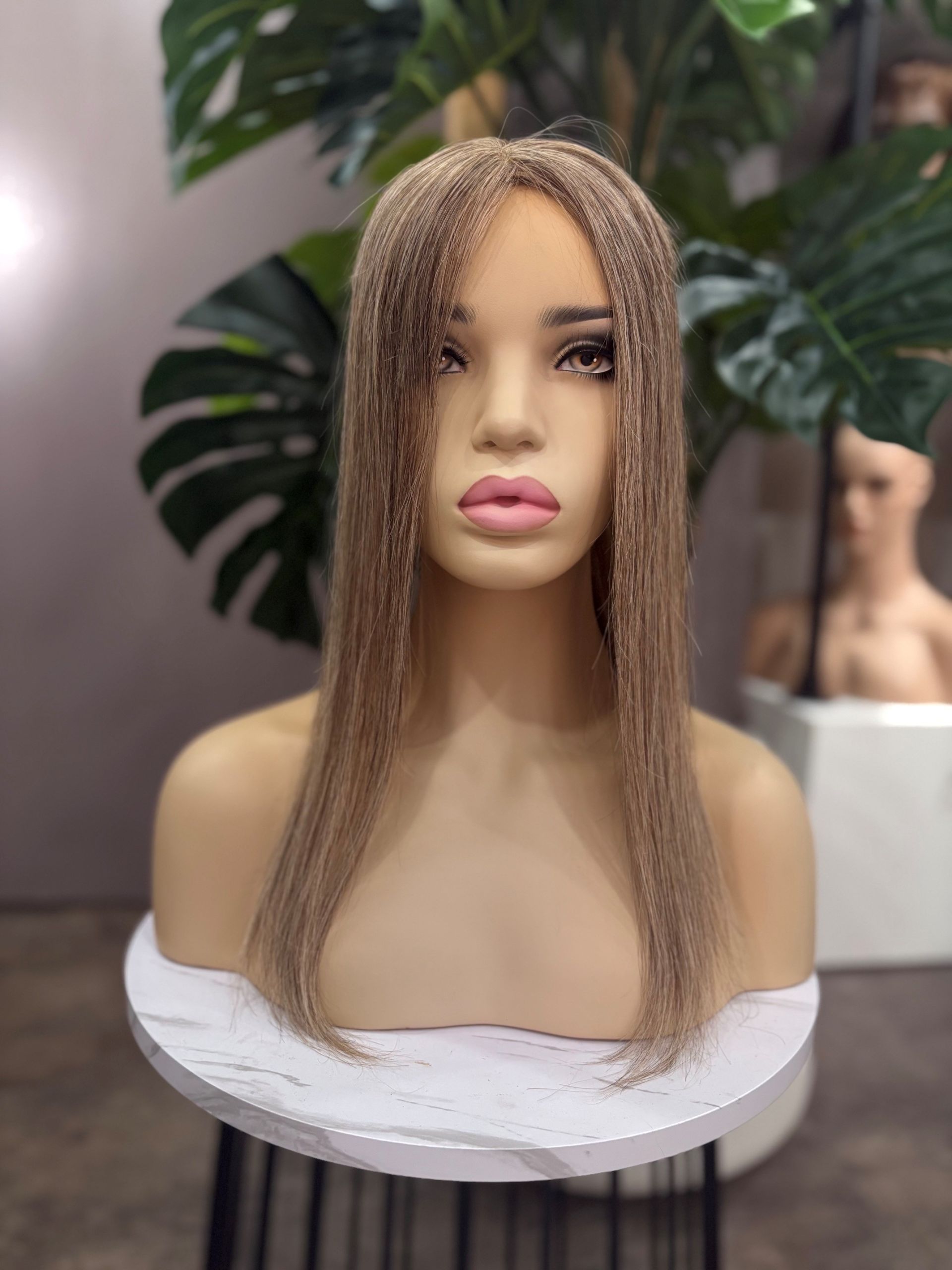 16 inch Russian Mongolian human hair topper with 5x7 silk base, freestyle parting and 130% density