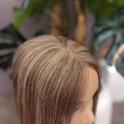 16 inch Russian Mongolian human hair topper with 5x7 silk base, freestyle parting and 130% density