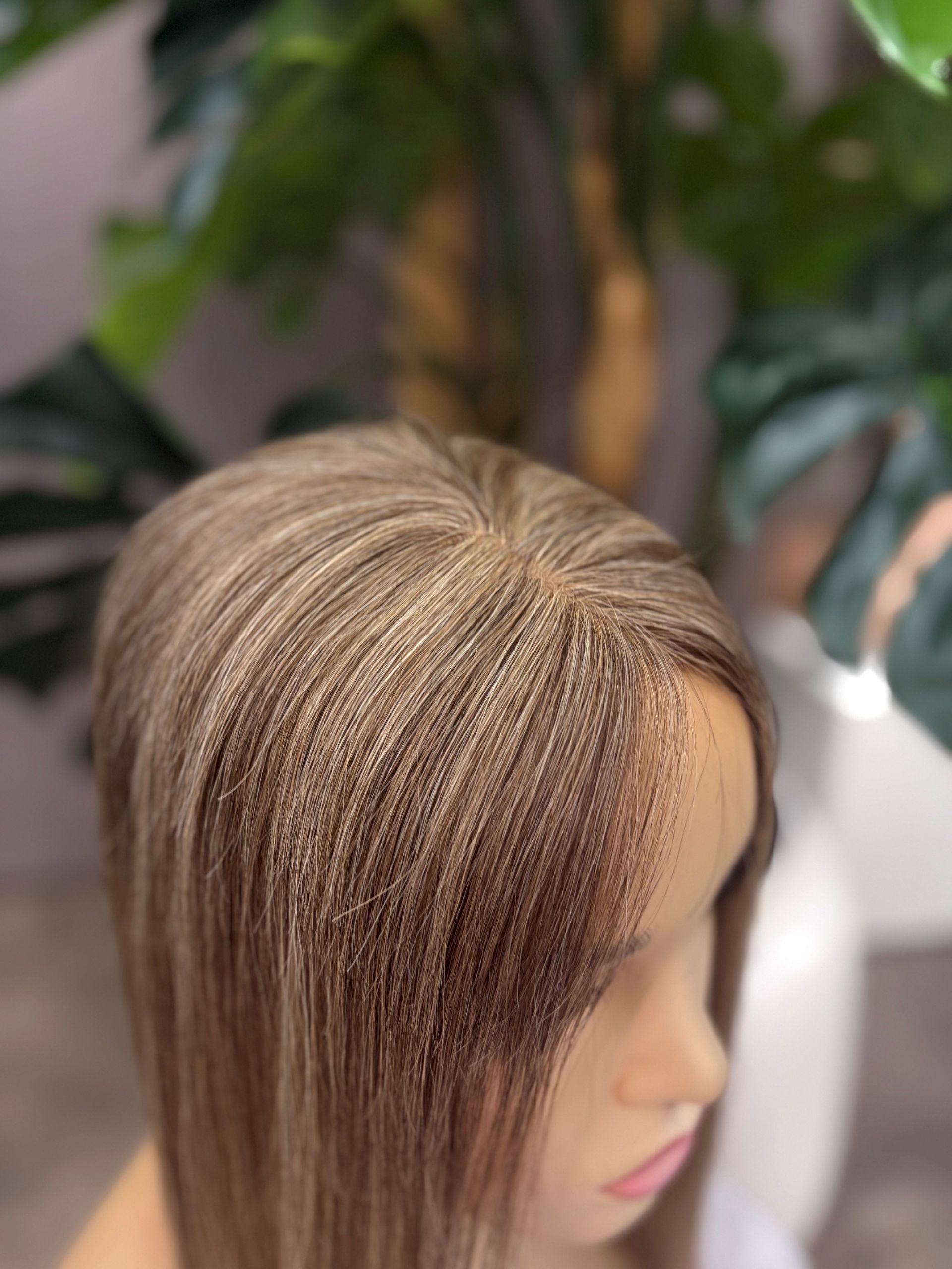 16 inch Russian Mongolian human hair topper with 5x7 silk base, freestyle parting and 130% density