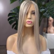 Asti 16 inch Russian Mongolian human hair topper with 5x7 silk base, freestyle parting and 130% density