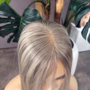 Asti 16 inch Russian Mongolian human hair topper with 5x7 silk base, freestyle parting and 130% density