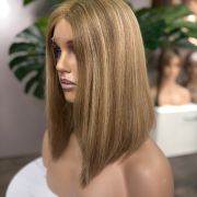 Sandy blonde European human hair wig